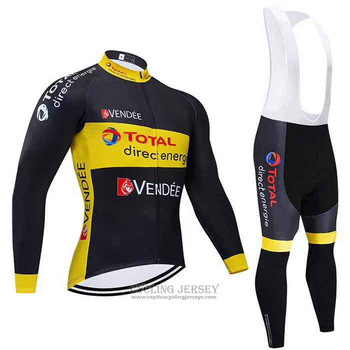 2021 Cycling Jersey Direct Energie Black Yellow Long Sleeve And Bib Tight
